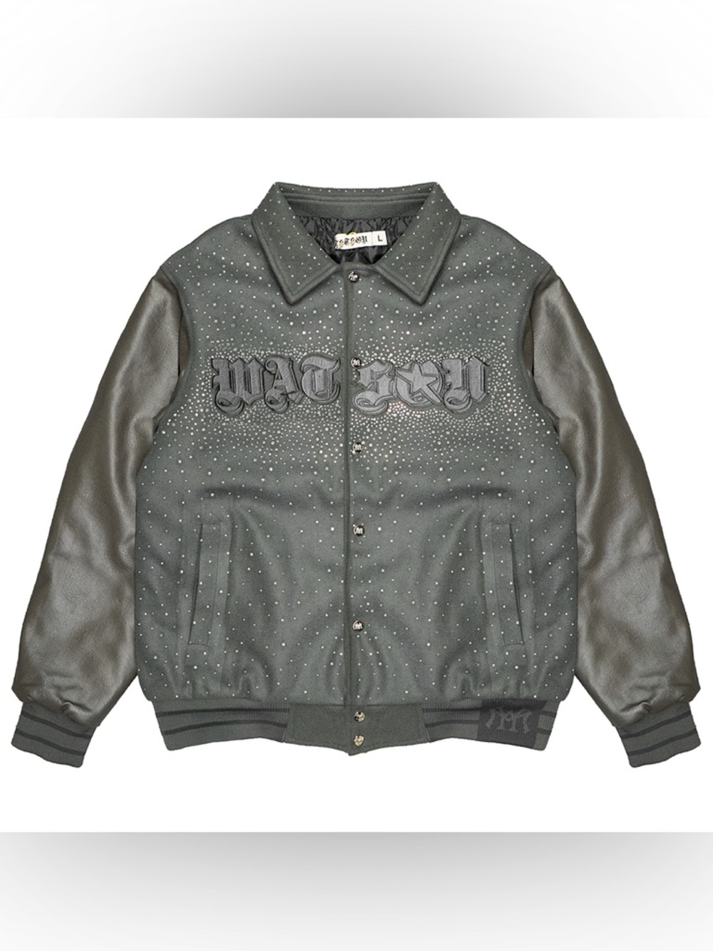 Studded Dark Gray Varsity Jacket by Watson- Size Medium
